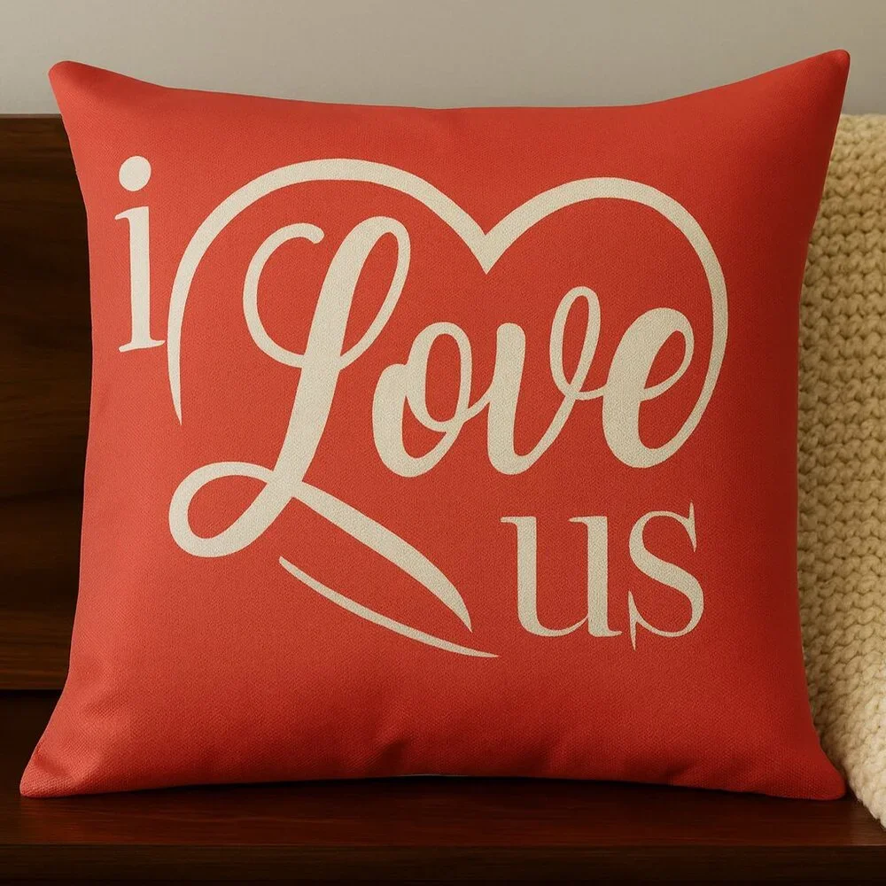Valentine's Day Pillow Cover I LOVE US Red White 18x18